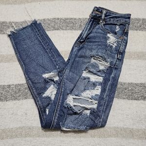 Distressed America Eagle Stretch Blue Jeans